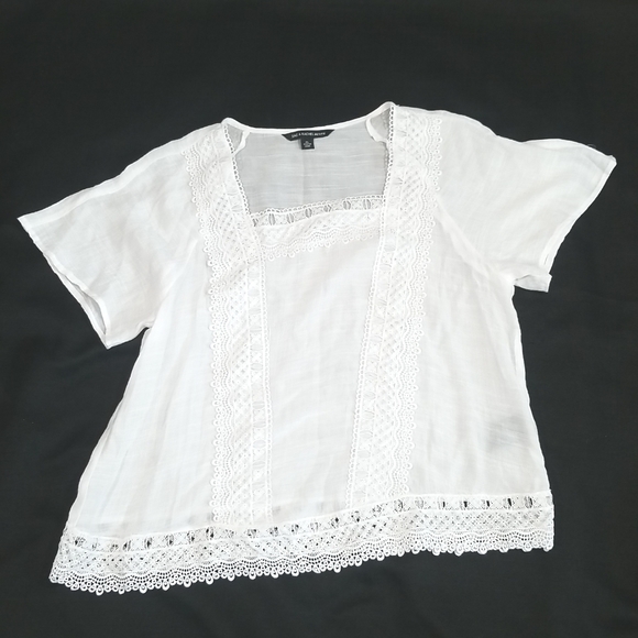 Zac & Rachel Square Neckline Short Sleeves White Top. Size PL - Picture 5 of 12